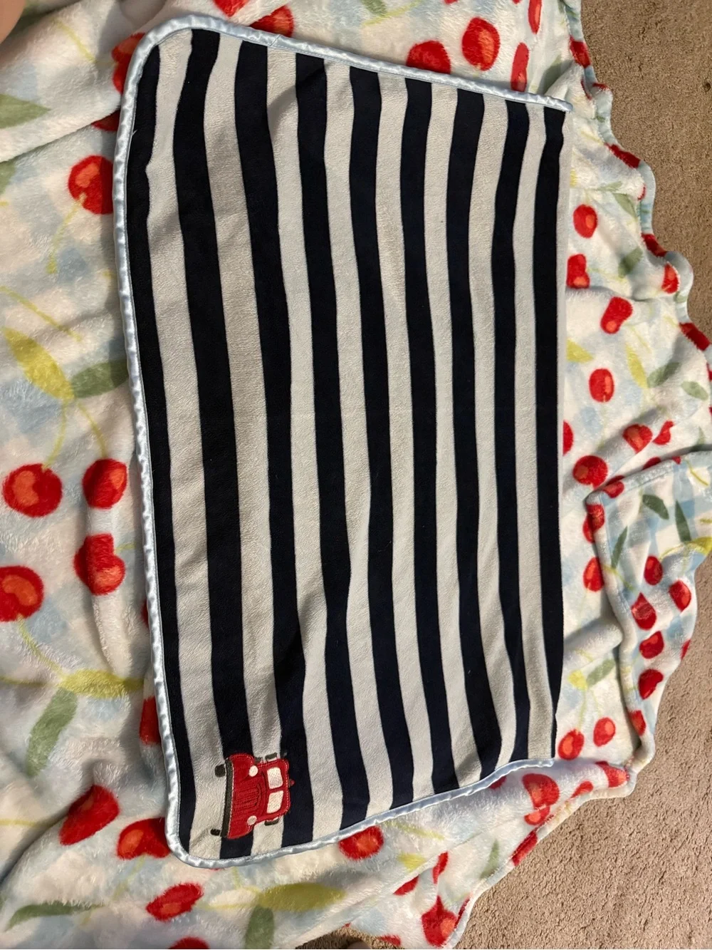 Carter's Navy & White Striped Baby Blanket with Red Car Accent